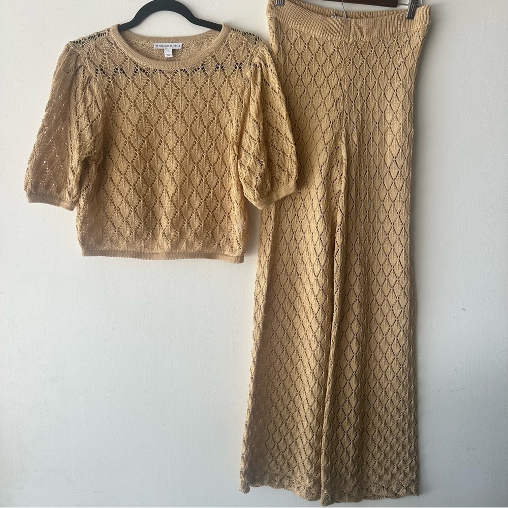 Women’s Crochet Knit Top and Wide Leg Pants Set | Size Small Boho